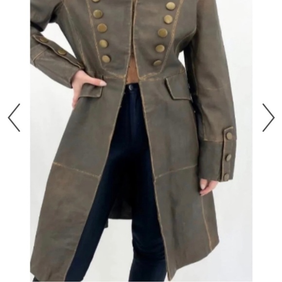 Vintage Newport News Distressed Leather Military Trench Coat Jacket 10 M - Picture 2 of 2